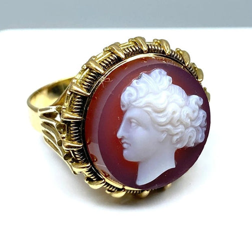 Bague 59 Bague camée en or jaune 18 carats sur cornaline 58 Facettes AB330