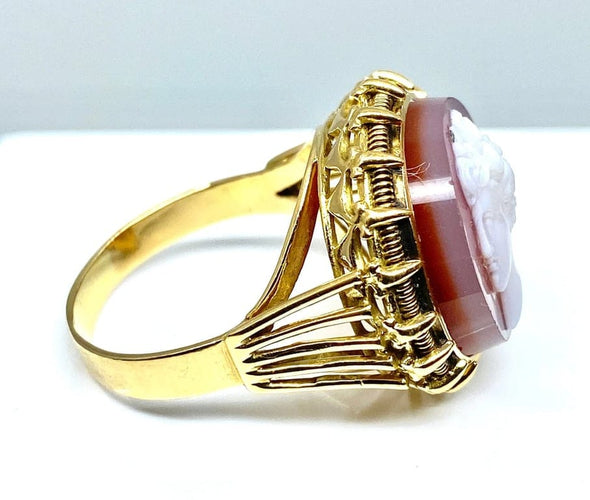 Bague 59 Bague camée en or jaune 18 carats sur cornaline 58 Facettes AB330