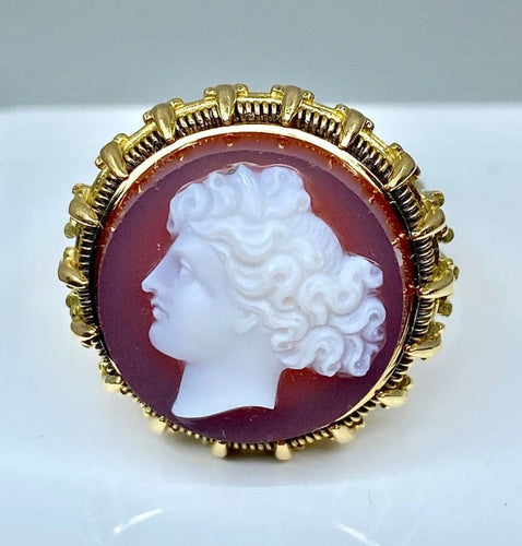 Bague 59 Bague camée en or jaune 18 carats sur cornaline 58 Facettes AB330