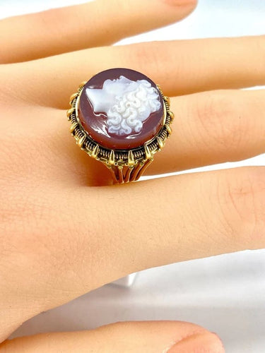 Bague 59 Bague camée en or jaune 18 carats sur cornaline 58 Facettes AB330
