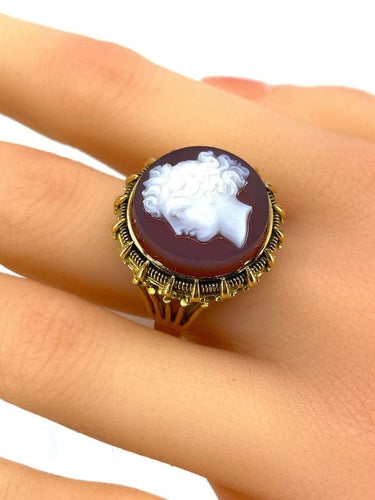 Bague 59 Bague camée en or jaune 18 carats sur cornaline 58 Facettes AB330