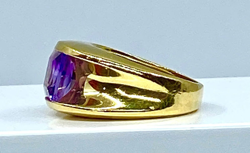 Bague 53 Bague bandeau en or jaune 18 carats à améthyste carrée 58 Facettes AB341