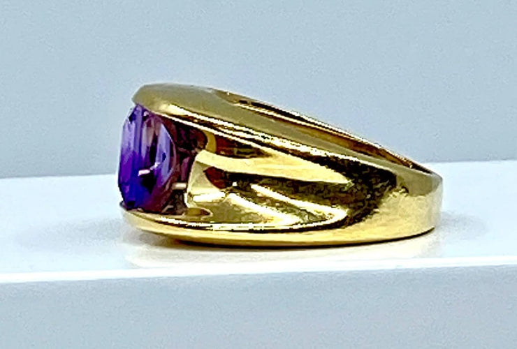 Bague 53 Bague bandeau en or jaune 18 carats à améthyste carrée 58 Facettes AB341