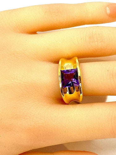 Bague 53 Bague bandeau en or jaune 18 carats à améthyste carrée 58 Facettes AB341