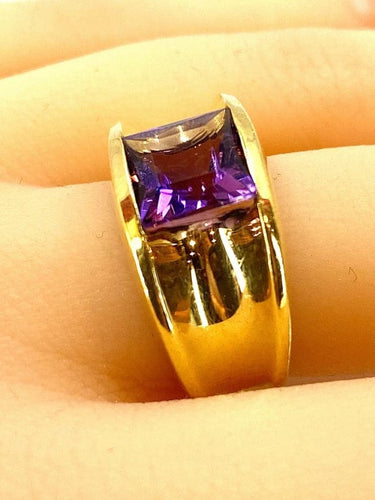Bague 53 Bague bandeau en or jaune 18 carats à améthyste carrée 58 Facettes AB341