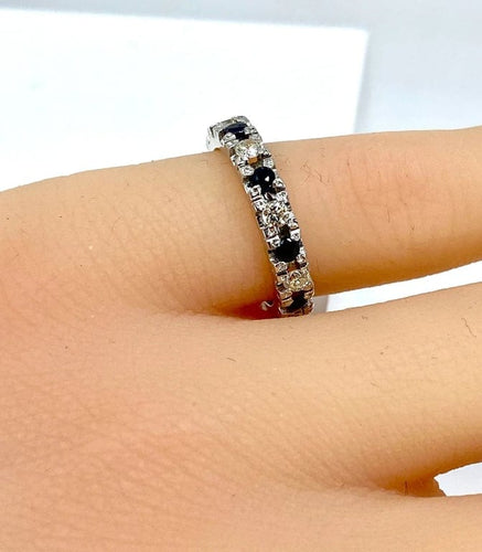 Bague 46 Alliance - Bague en or blanc 18 carats, saphirs et diamants 58 Facettes AB364