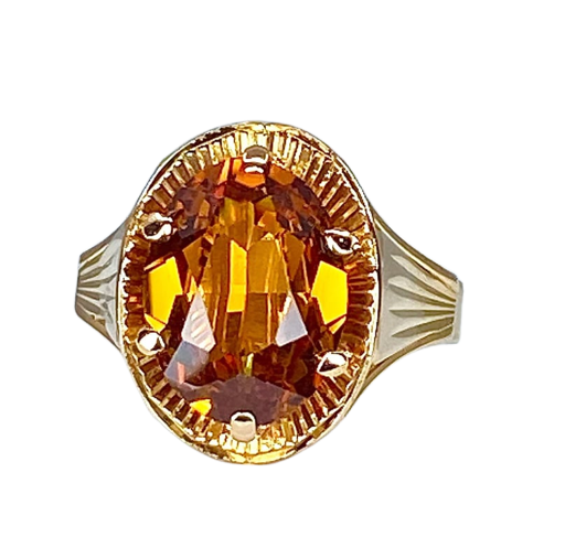 Bague 55 Bague style Art déco en or rose 18 carats avec citrine 58 Facettes AB380