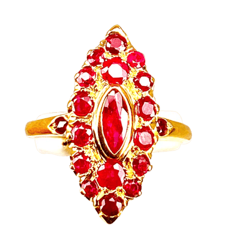 Bague 58 Bague marquise en or jaune 18 carats pavée de rubis 58 Facettes AB395