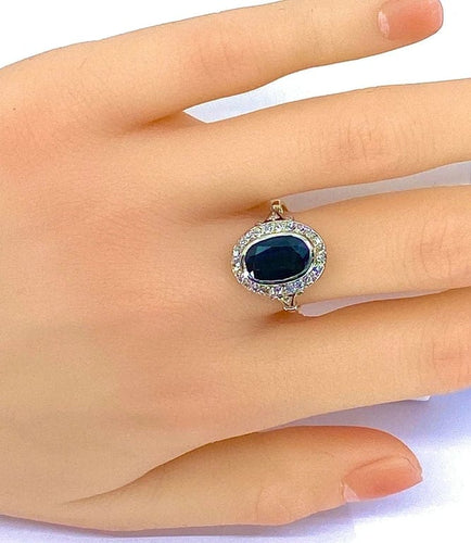 Bague 53 Bague en or jaune et or blanc 18 carats, saphir et diamants 58 Facettes AB396