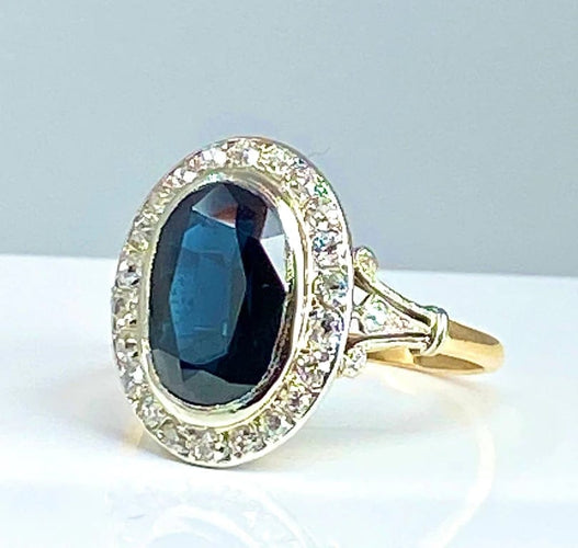 Bague 53 Bague en or jaune et or blanc 18 carats, saphir et diamants 58 Facettes AB396