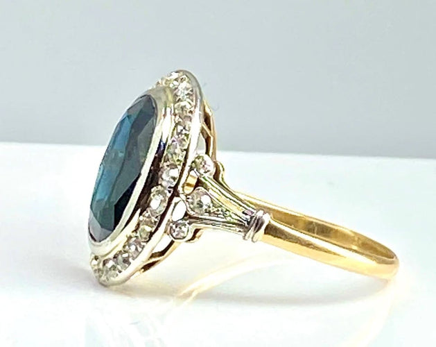 Bague 53 Bague en or jaune et or blanc 18 carats, saphir et diamants 58 Facettes AB396