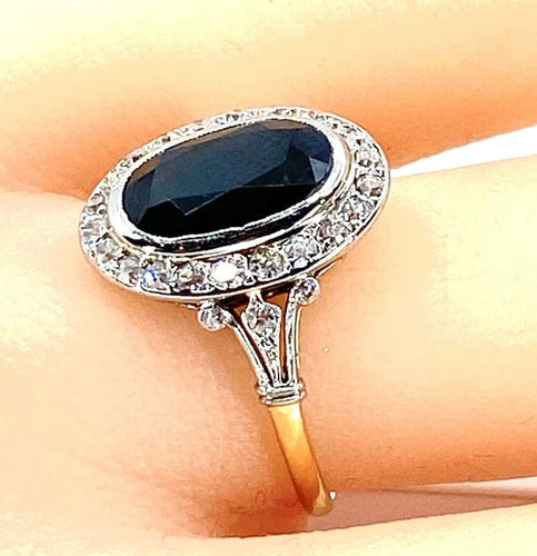 Bague 53 Bague en or jaune et or blanc 18 carats, saphir et diamants 58 Facettes AB396