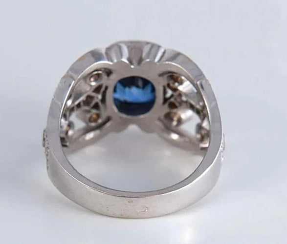 Bague 53 Bague en or blanc 18 carats avec saphir de Ceylan et diamants 58 Facettes AB 407