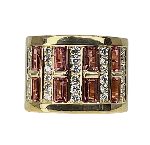 Bague 57 Bague en or jaune 18 carats, tourmalines roses et diamants 58 Facettes AB403