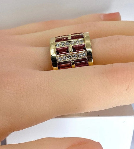 Bague 57 Bague en or jaune 18 carats, tourmalines roses et diamants 58 Facettes AB403