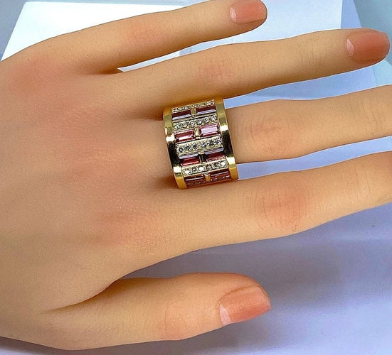Bague 57 Bague en or jaune 18 carats, tourmalines roses et diamants 58 Facettes AB403