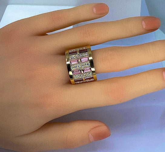 Bague 57 Bague en or jaune 18 carats, tourmalines roses et diamants 58 Facettes AB403