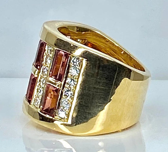 Bague 57 Bague en or jaune 18 carats, tourmalines roses et diamants 58 Facettes AB403
