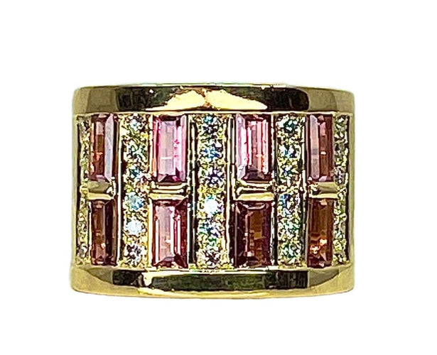 Bague 57 Bague en or jaune 18 carats, tourmalines roses et diamants 58 Facettes AB403