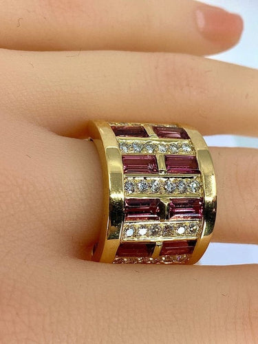 Bague 57 Bague en or jaune 18 carats, tourmalines roses et diamants 58 Facettes AB403