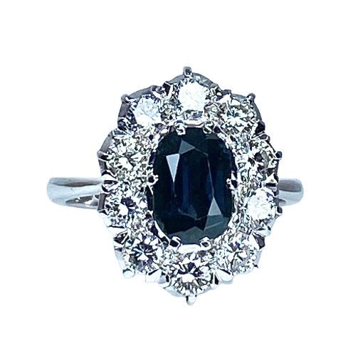 Bague 55 Bague marguerite en or blanc 18 carats, saphir 2,11 ct et diamants 58 Facettes AB431