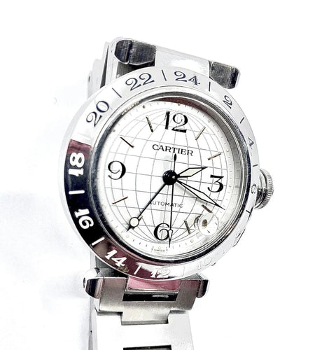 Montre Cartier Pasha GMT - Montre en acier aux méridiens 58 Facettes AB442