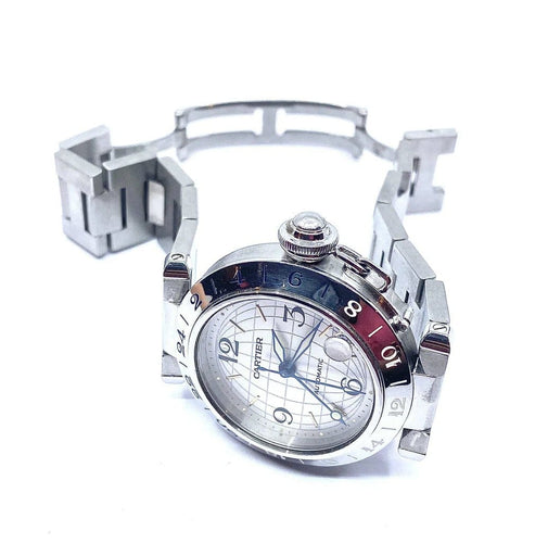 Montre Cartier Pasha GMT - Montre en acier aux méridiens 58 Facettes AB442