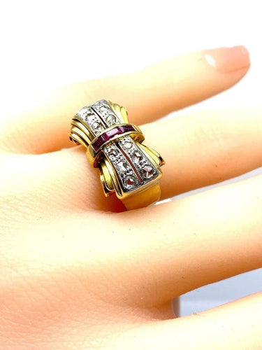 Bague 53 Bague Tank en or jaune 18 carats et diamants, vers 1930-1940 58 Facettes AB465