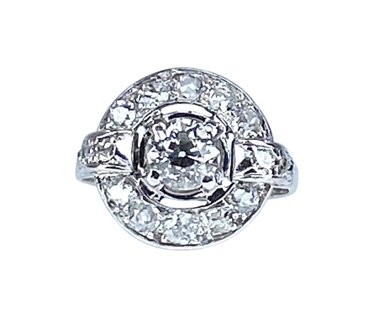 Bague 53 Bague en or blanc 18 carats sertie de diamants (1900-1930) 58 Facettes AB475