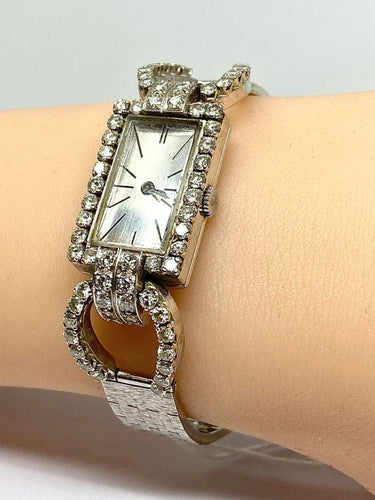 Montre Montre en or blanc 18 carats sertie de diamants (vers 1960-1980) 58 Facettes AB487