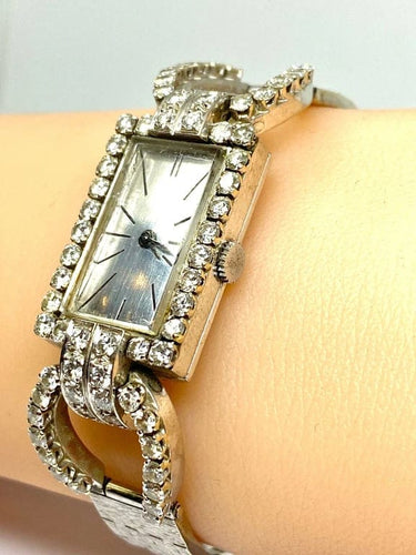 Montre Montre en or blanc 18 carats sertie de diamants (vers 1960-1980) 58 Facettes AB487
