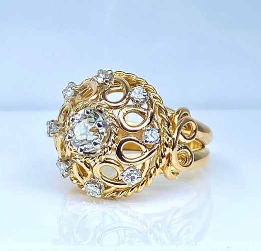 Bague 52 Bague en or jaune 18 carats avec diamants 58 Facettes AB493