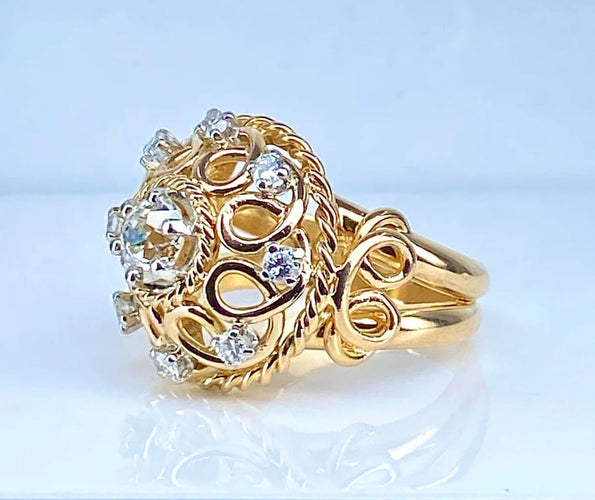 Bague 52 Bague en or jaune 18 carats avec diamants 58 Facettes AB493