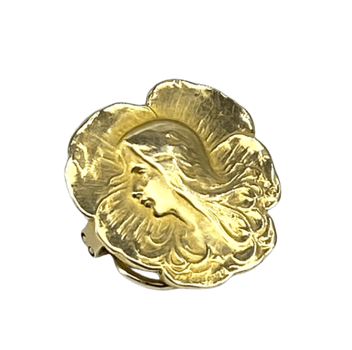 Broche Broche coulissante en or jaune 18 carats, profil de femme Art nouveau 58 Facettes AB525