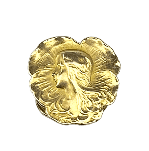 Broche Broche coulissante en or jaune 18 carats, profil de femme Art nouveau 58 Facettes AB525
