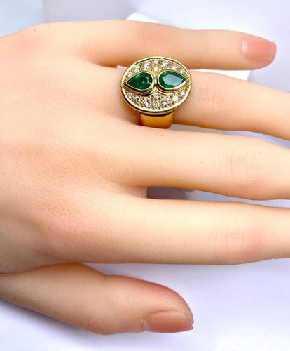 Bague 51.5 Bague en or jaune 18 carats avec émeraudes et diamants 58 Facettes AB531