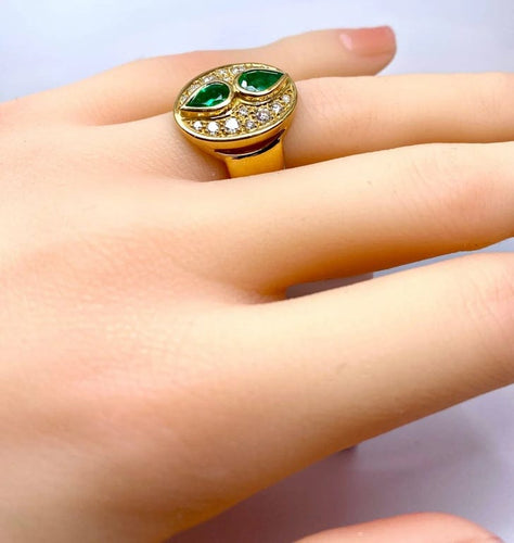 Bague 51.5 Bague en or jaune 18 carats avec émeraudes et diamants 58 Facettes AB531
