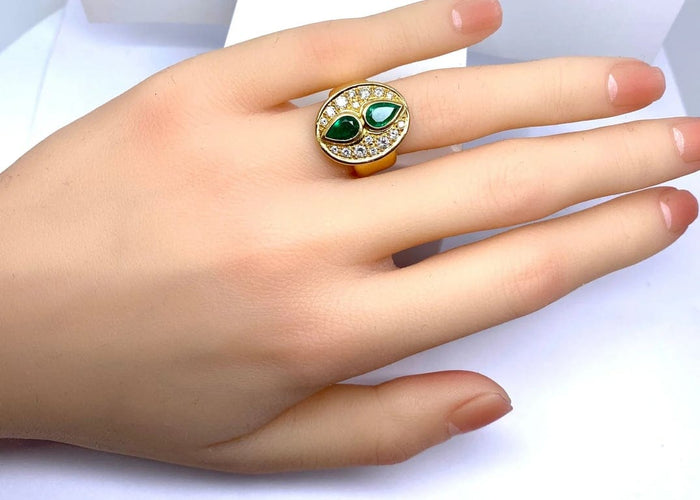 Bague 51.5 Bague en or jaune 18 carats avec émeraudes et diamants 58 Facettes AB531