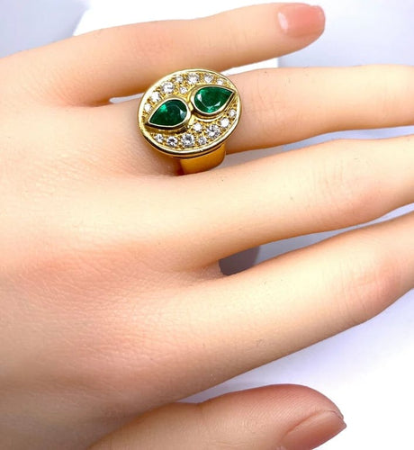 Bague 51.5 Bague en or jaune 18 carats avec émeraudes et diamants 58 Facettes AB531