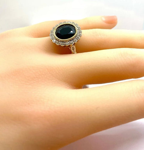 Bague 53 Bague marguerite en or jaune 18 carats, saphir et diamants 58 Facettes AB530