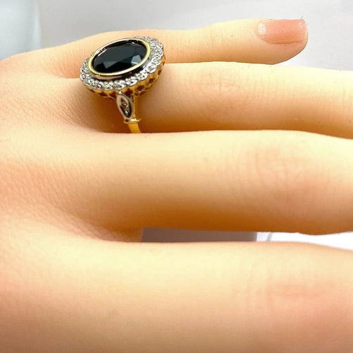 Bague 53 Bague marguerite en or jaune 18 carats, saphir et diamants 58 Facettes AB530