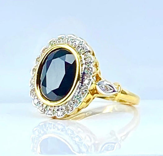 Bague 53 Bague marguerite en or jaune 18 carats, saphir et diamants 58 Facettes AB530