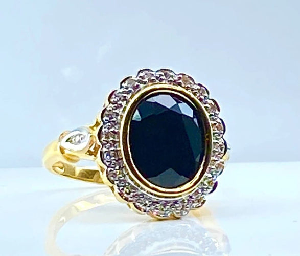 Bague 53 Bague marguerite en or jaune 18 carats, saphir et diamants 58 Facettes AB530