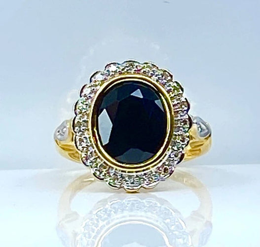 Bague 53 Bague marguerite en or jaune 18 carats, saphir et diamants 58 Facettes AB530