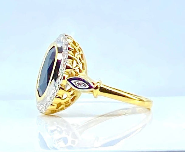 Bague 53 Bague marguerite en or jaune 18 carats, saphir et diamants 58 Facettes AB530