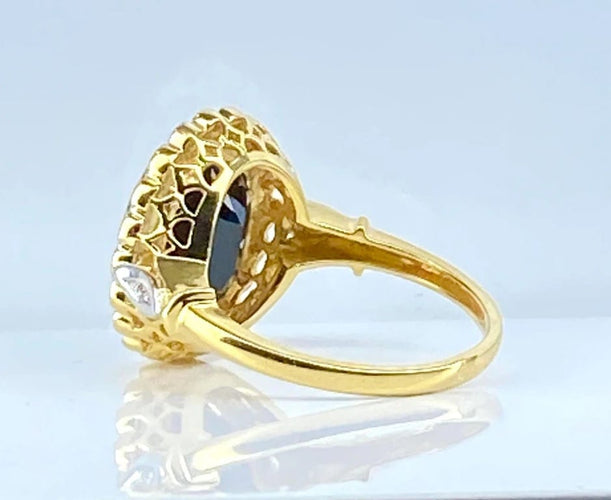 Bague 53 Bague marguerite en or jaune 18 carats, saphir et diamants 58 Facettes AB530