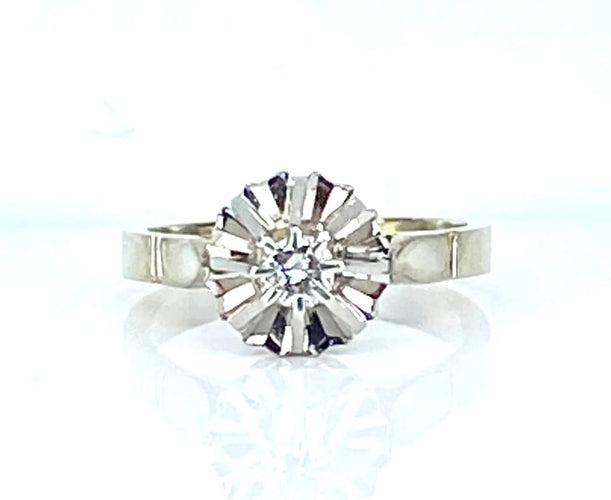 Bague 47 Bague solitaire en or blanc 18 carats avec diamant 0,10 carat 58 Facettes AB537