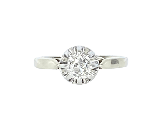 Bague 50.5 Bague solitaire en or blanc 18 carats et platine sertie d’un diamant 0,50 ct 58 Facettes AB536
