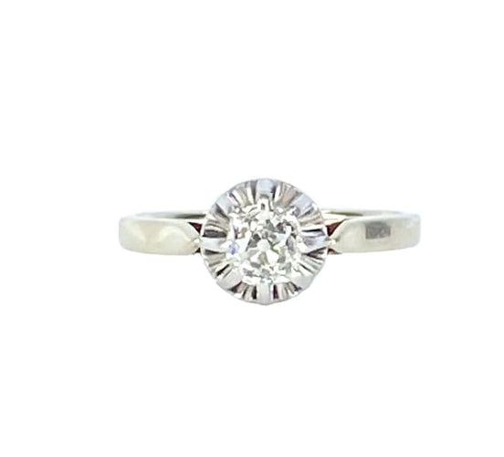 Bague 50.5 Bague solitaire en or blanc 18 carats et platine sertie d’un diamant 0,50 ct 58 Facettes AB536