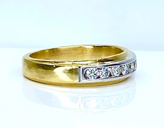 Bague 50 Demi-alliance - Bague en or jaune et or blanc 18 carats et diamants 58 Facettes AB555